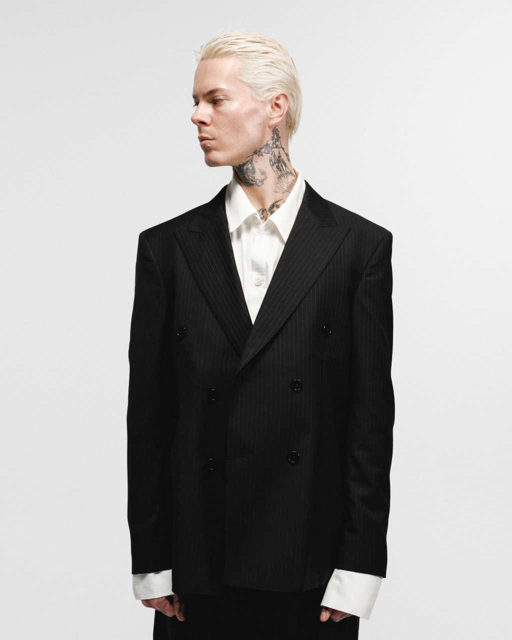 Double Breasted Wool Pinstripe Blazer - Midnight