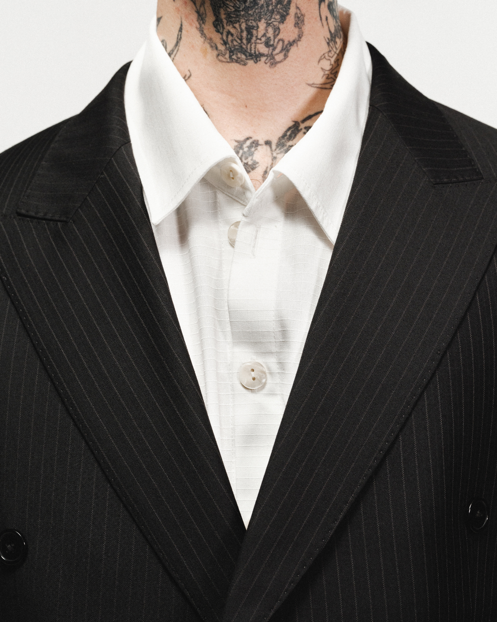 Double Breasted Wool Pinstripe Blazer - Midnight